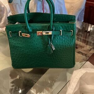 Elegant Emerald Structured Ostrich-Texture Satchel